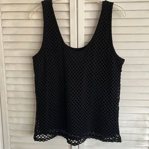 STATE Black Fishnet Sleeveless Camisole Tank Top, Size Large